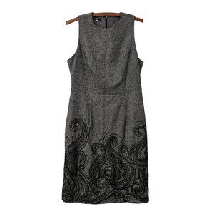 Andrew GN Paris Womens Gray Micro Checked Beaded Wool Sleeveless Sheath Dress L